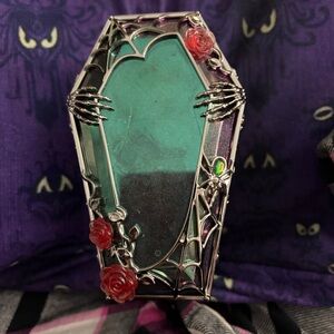 Gothic Coffin-Shaped wallflower with Red Rose Accents